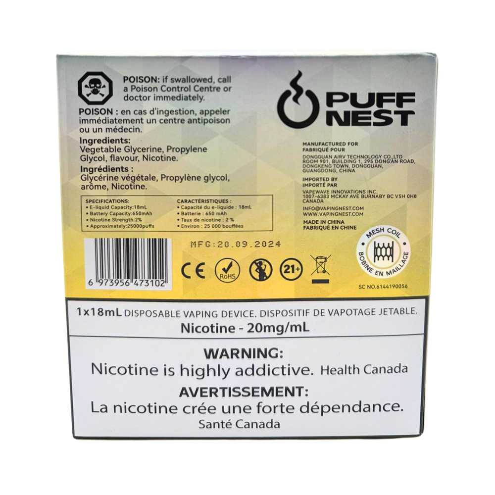 PUFF NEST 25000 PUFFS Strawnana Disposable Vape - 18 mL, 2% Nicotine 3 PUFF NEST 25000 PUFFS Strawnana Disposable Vape - 18 mL, 2% Nicotine - Image 3
