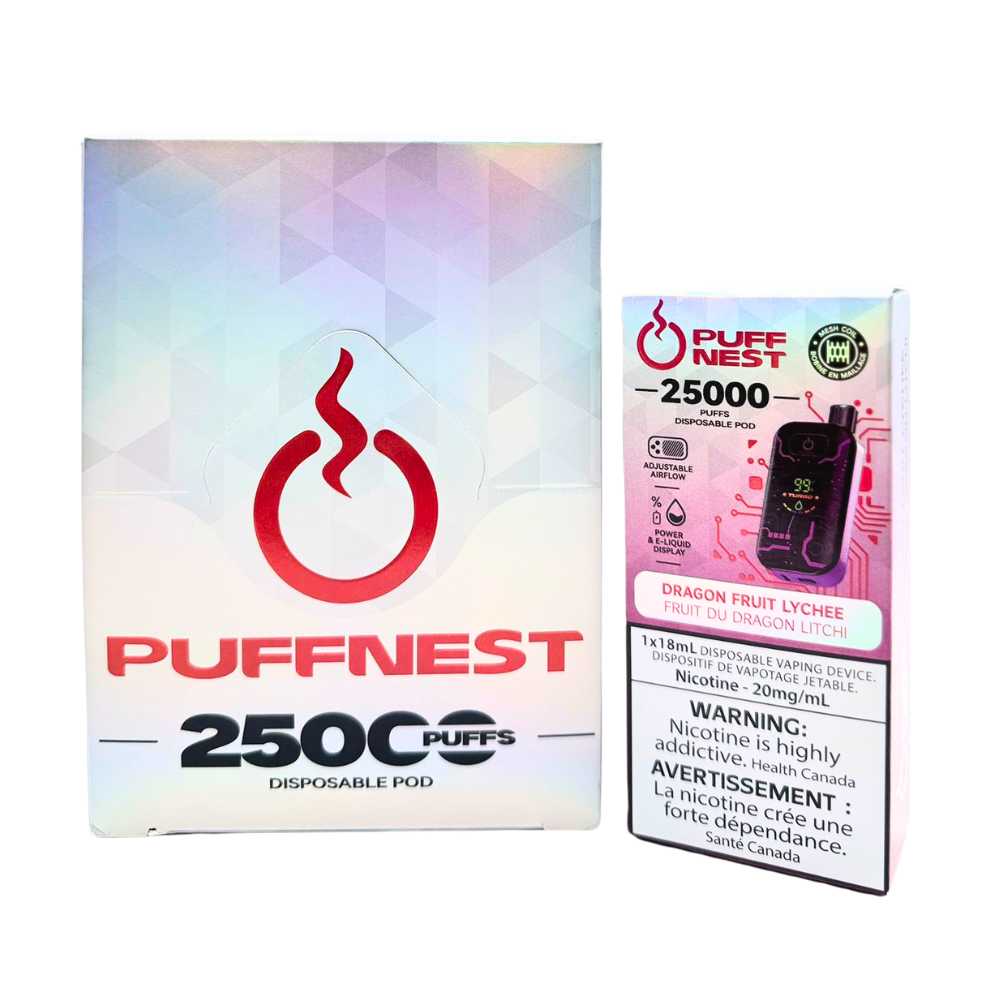 PUFF NEST 25000 PUFFS Dragon Fruit Lychee Disposable Vape - 18 mL, 2% Nicotine 1 PUFF NEST 25000 PUFFS Dragon Fruit Lychee Disposable Vape