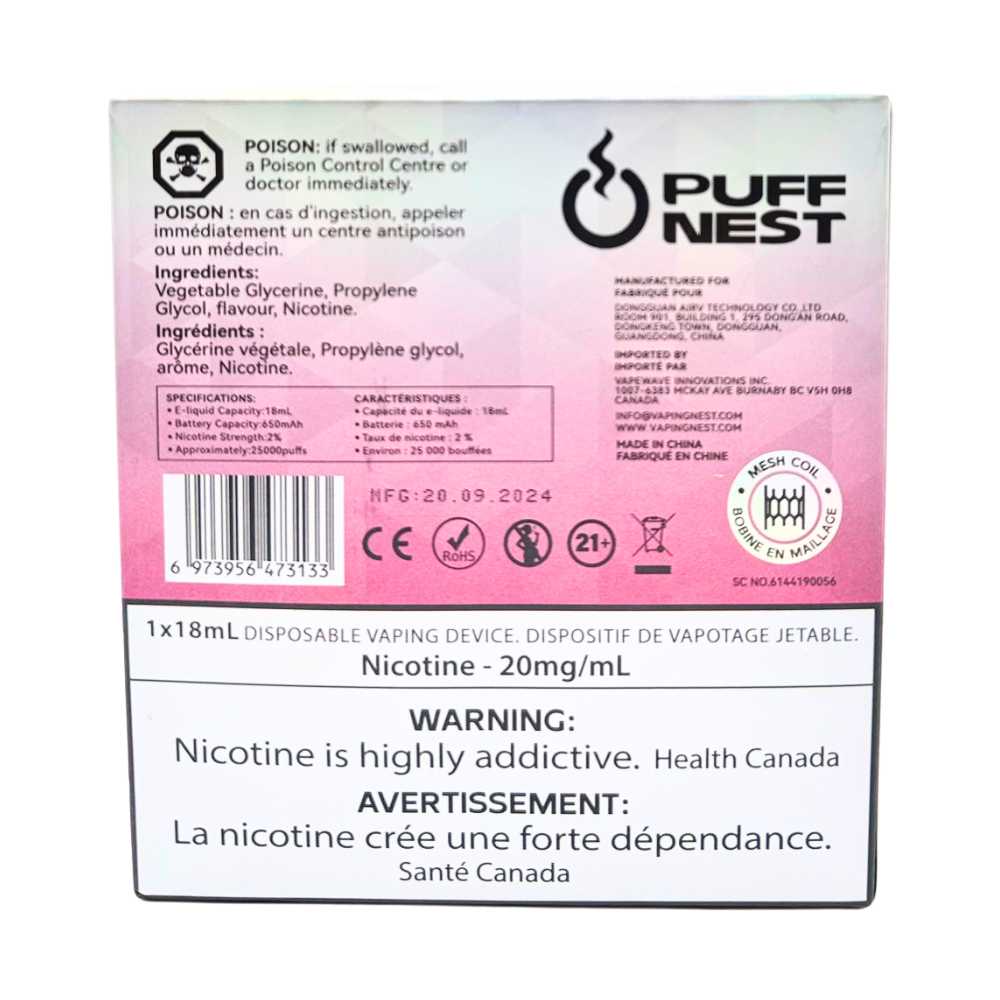 PUFF NEST 25000 PUFFS Dragon Fruit Lychee Disposable Vape - 18 mL, 2% Nicotine 3 PUFF NEST 25000 PUFFS Dragon Fruit Lychee Disposable Vape - 18 mL, 2% Nicotine - Image 3